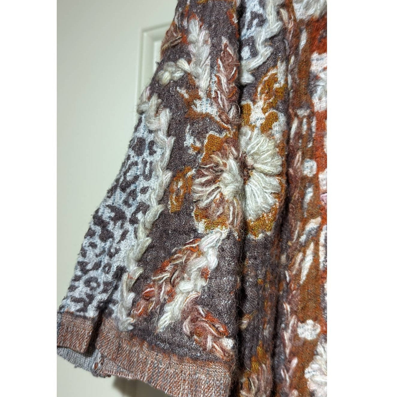Soft Surroundings Pasha Pumpkin Leopard Print Fringe Cardigan Womens Sz S/M