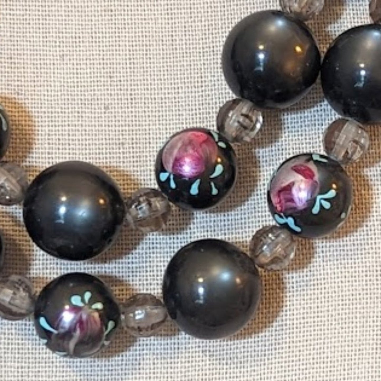 Vintage Black Flower Bead Multi-strand Choker Necklace