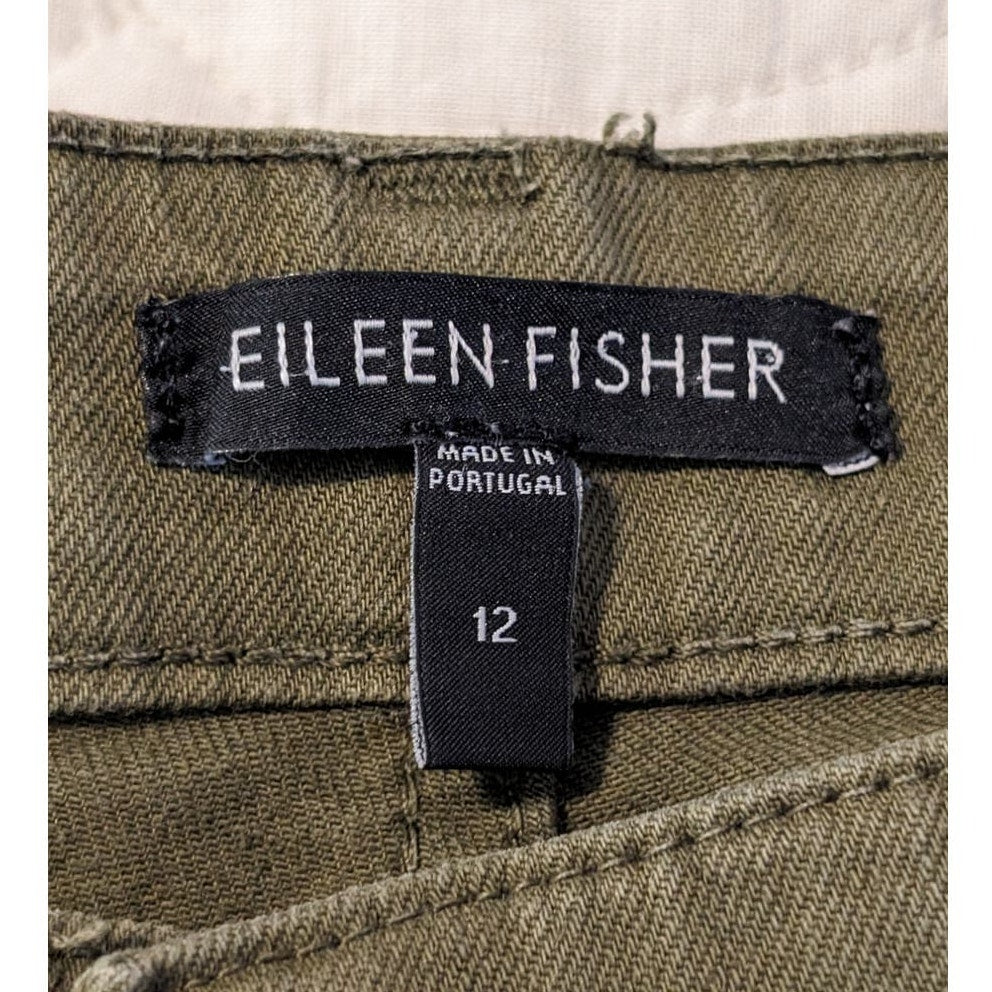 Eileen Fisher Organic Cotton Stretch Khaki Green Jean Womens Sz 12