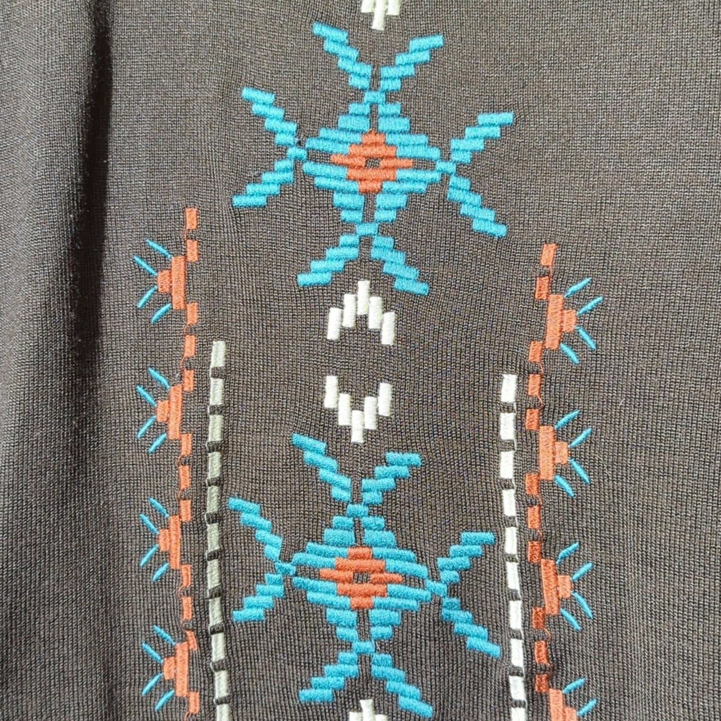 Roper Brown Cowl Neck Aztec Southwest Embroidered Long Sleeve Top Women's Size L