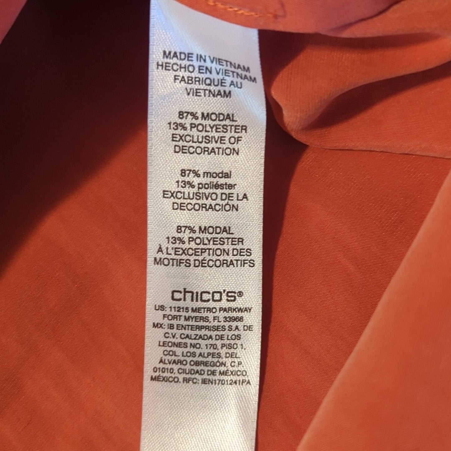 Chico's Burnt Orange Snap Front Blouse w/ Suede Like Trim Women's Sz 1 (Med.-8)