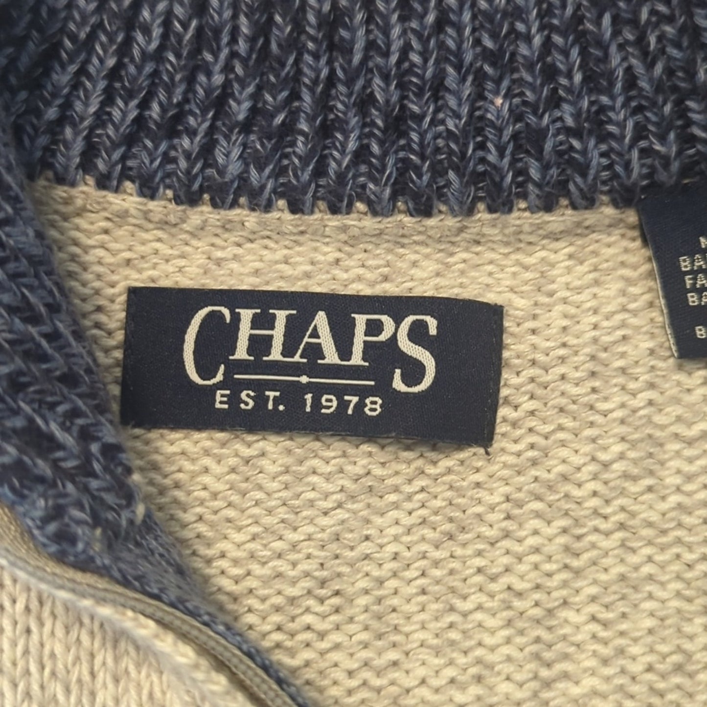 CHAPS 100% Cotton Striped Quarter Zip Mock Turtle Neck Sweater Men's Size M