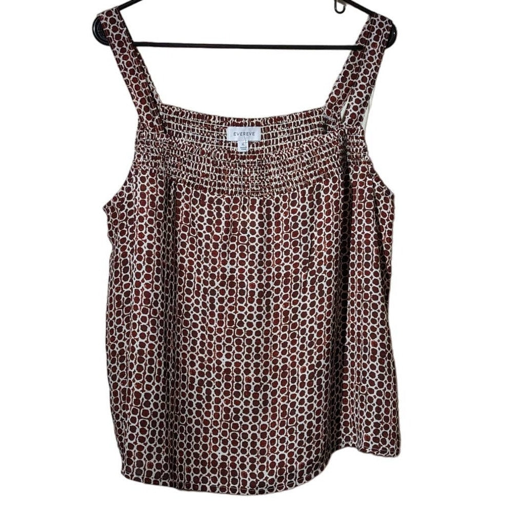 NWT Evereve Drew Smocked Tank Brown White Check Womens Sz XL