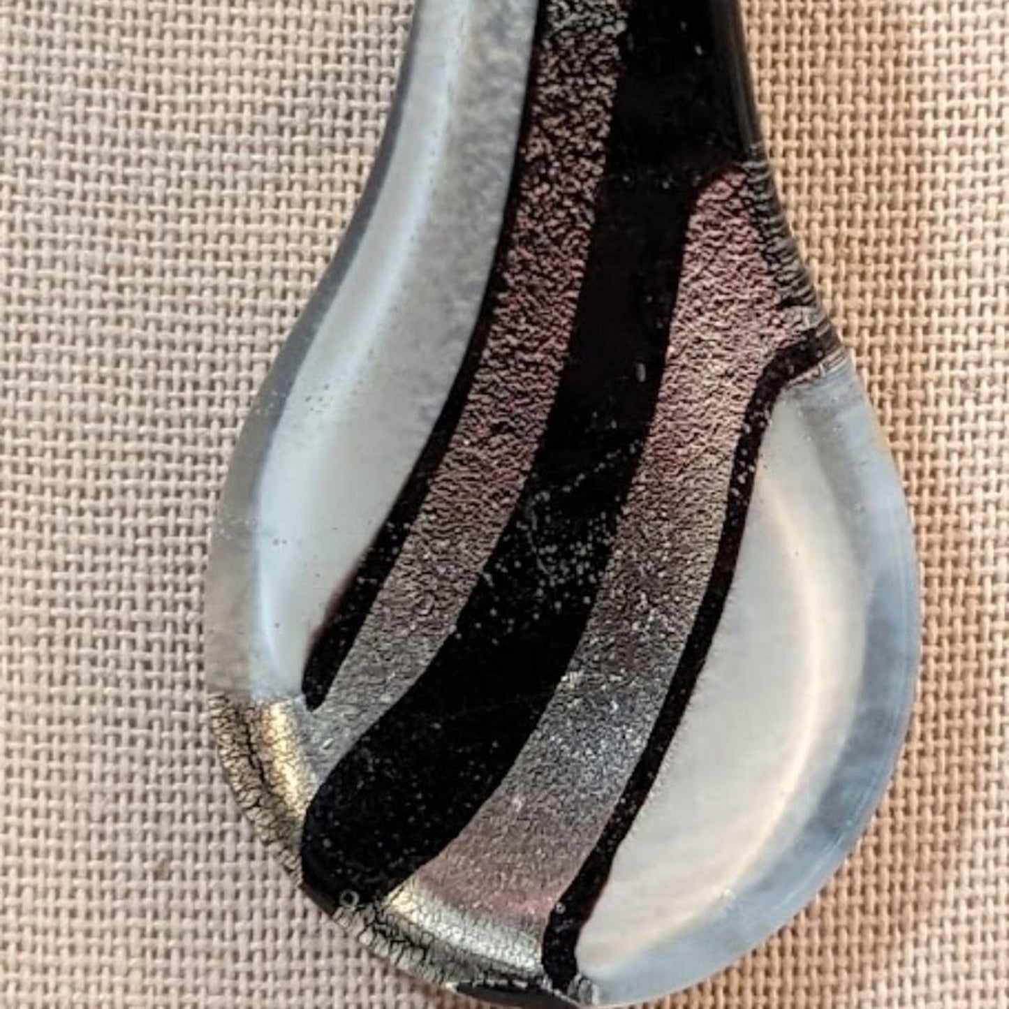 Vintage Black and Silver Dichroic Glass Pendant Black Beaded Necklace