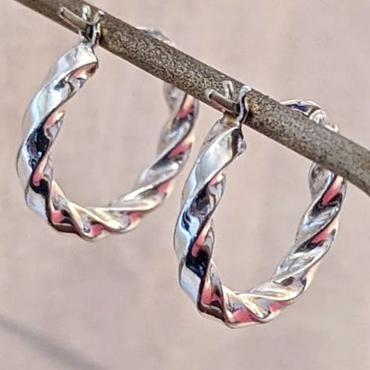Silver Tone Twisted Hoop Earrings