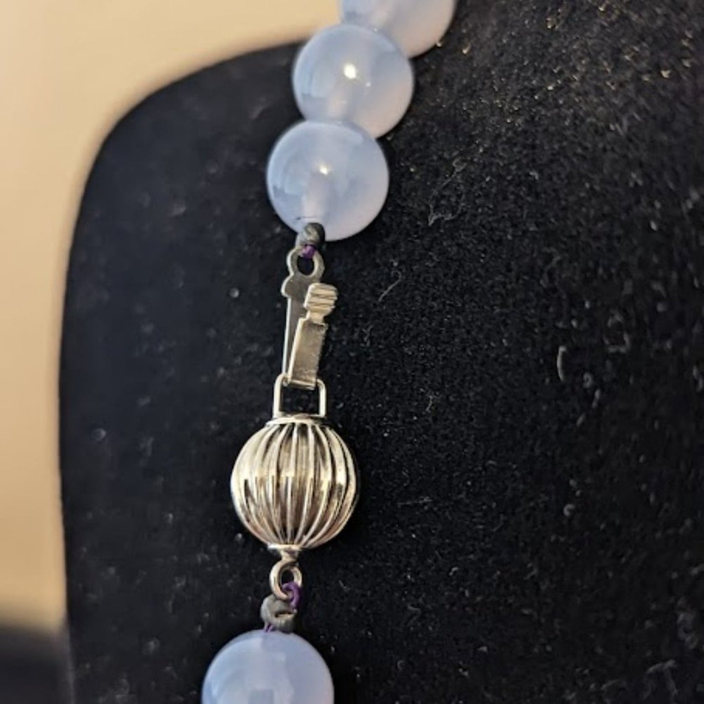 Vintage Genuine 14k White Gold and Diamond Chalcedony Bead 17.5" Necklace
