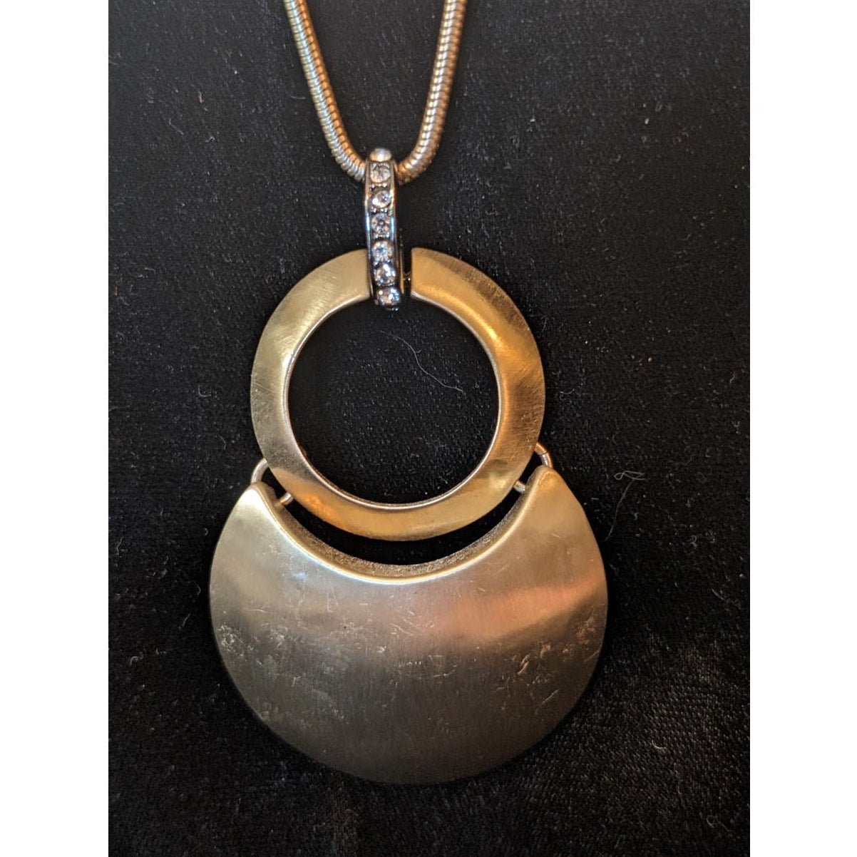 Satin Finish Gold Tone Geometric Pendant Adjustable Snake Chain Necklace