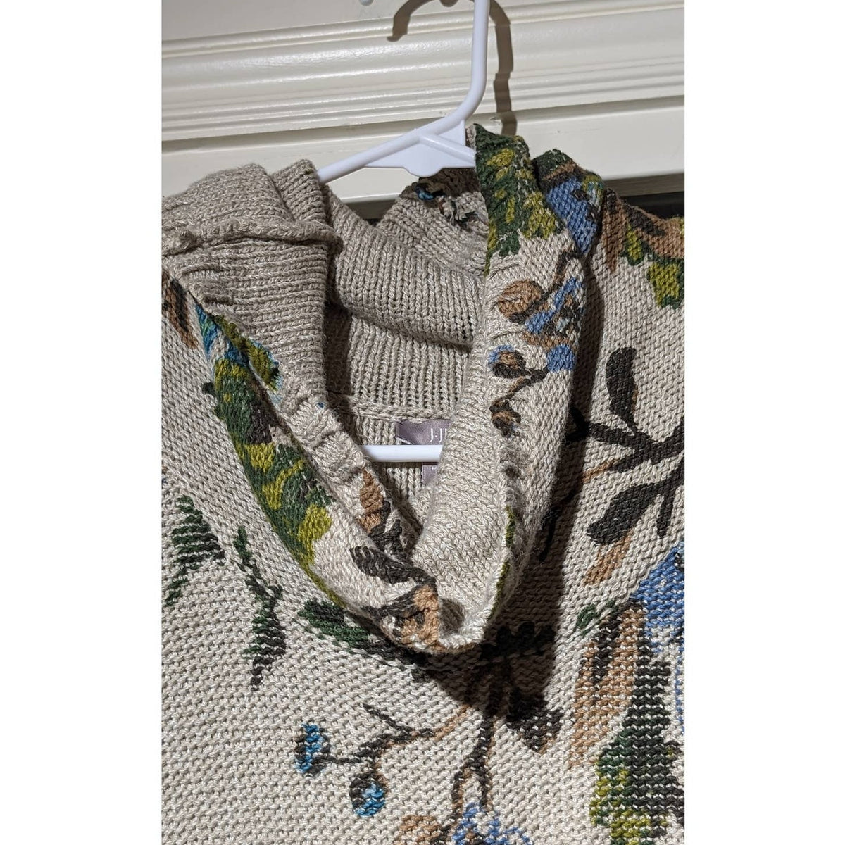 J Jill Beige Floral Cowl Neck Long Sleeve Tunic Sweater Womens Sz XS