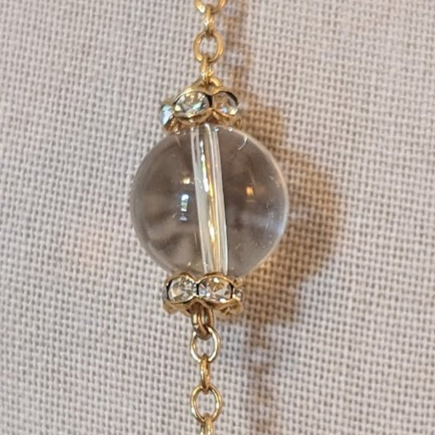 J Crew Clear Glass Bead Gold Tone Chain and Rhinestone Rondelle beads