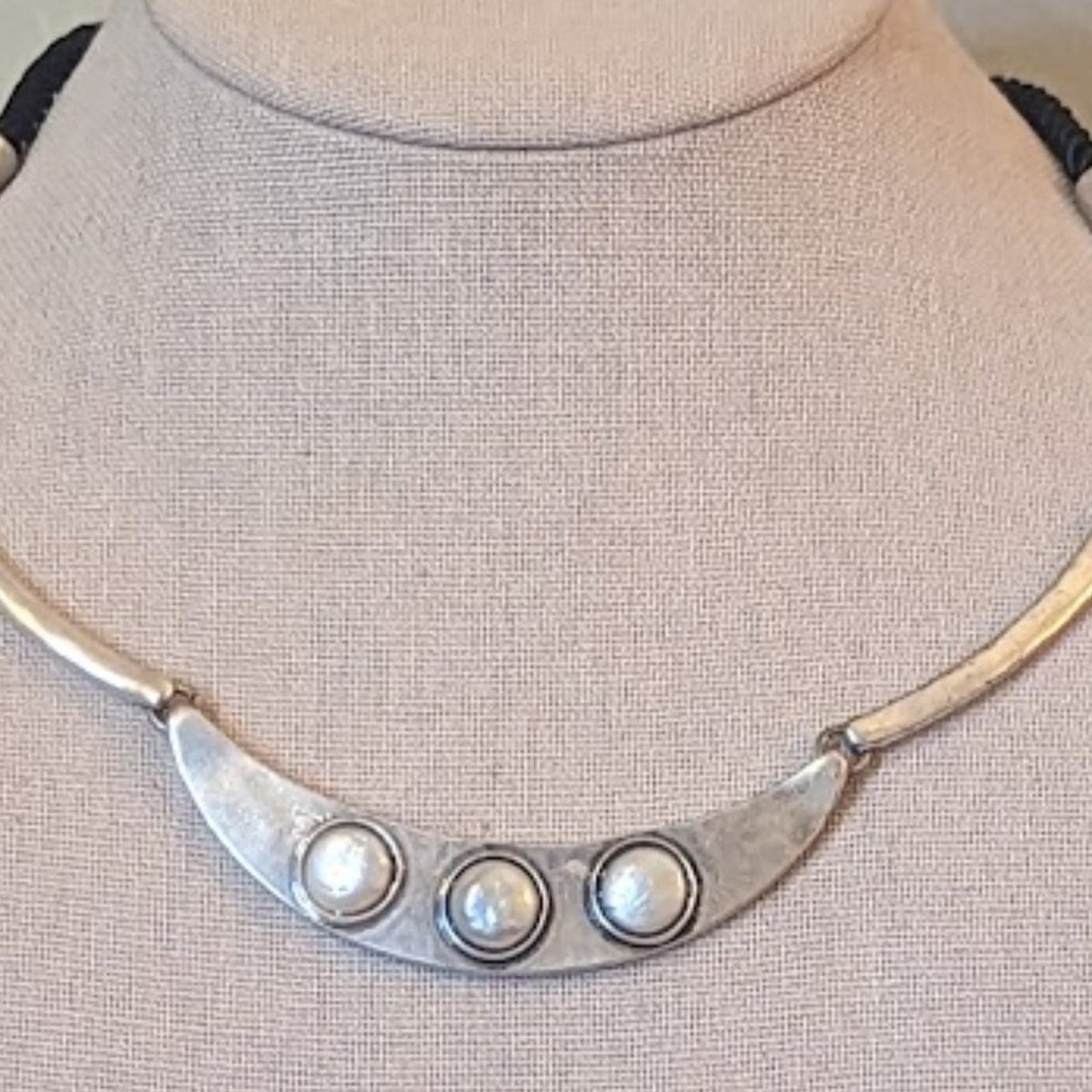 Lucky Brand Silver Tone Bar Necklace with Three Faux Pearls and Silk Tassels