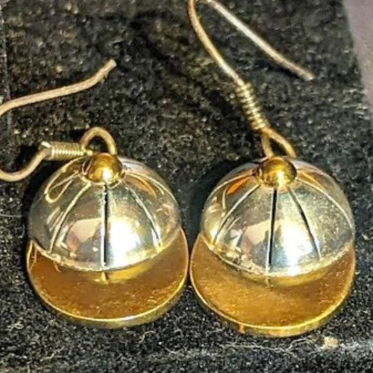 Two Tone Metal Dangling Baseball/Jockey Cap Earrings