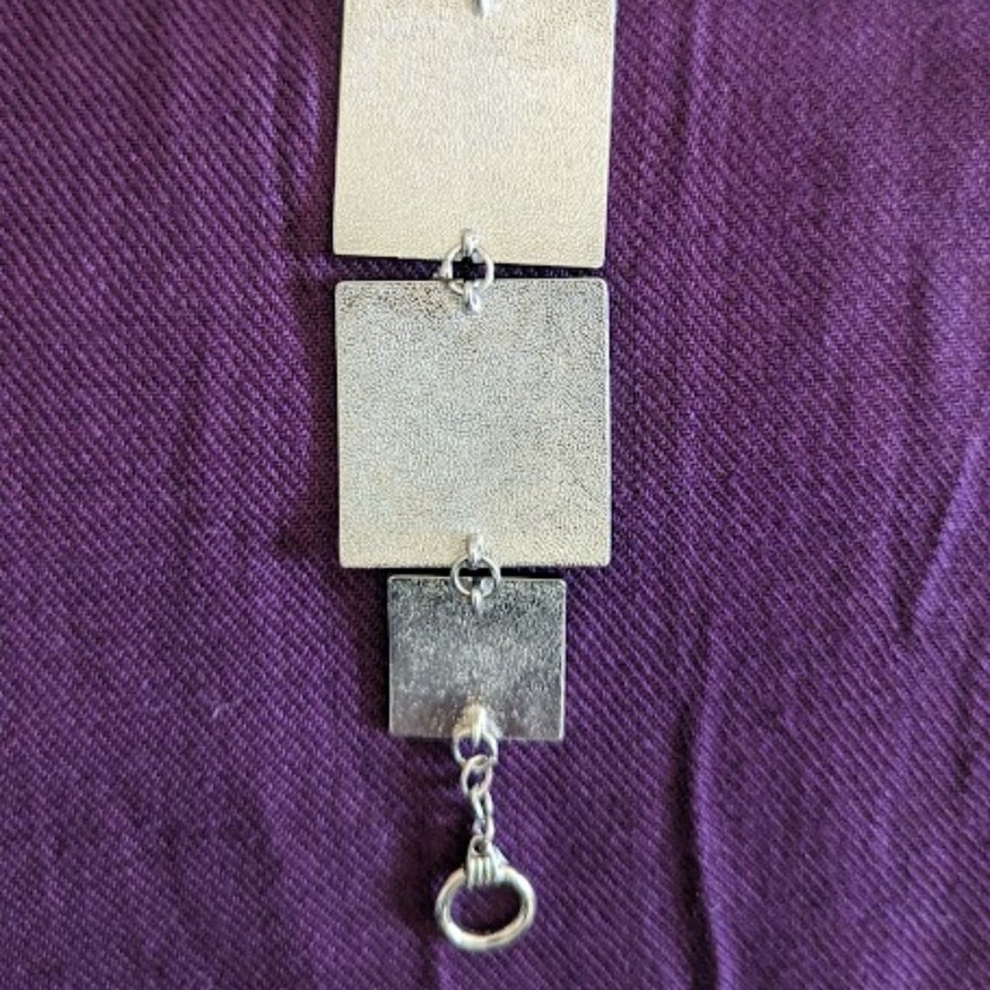 Groovy Lavender Enamel Geometric Design Graduated Silver Tone Toggle Bracelet