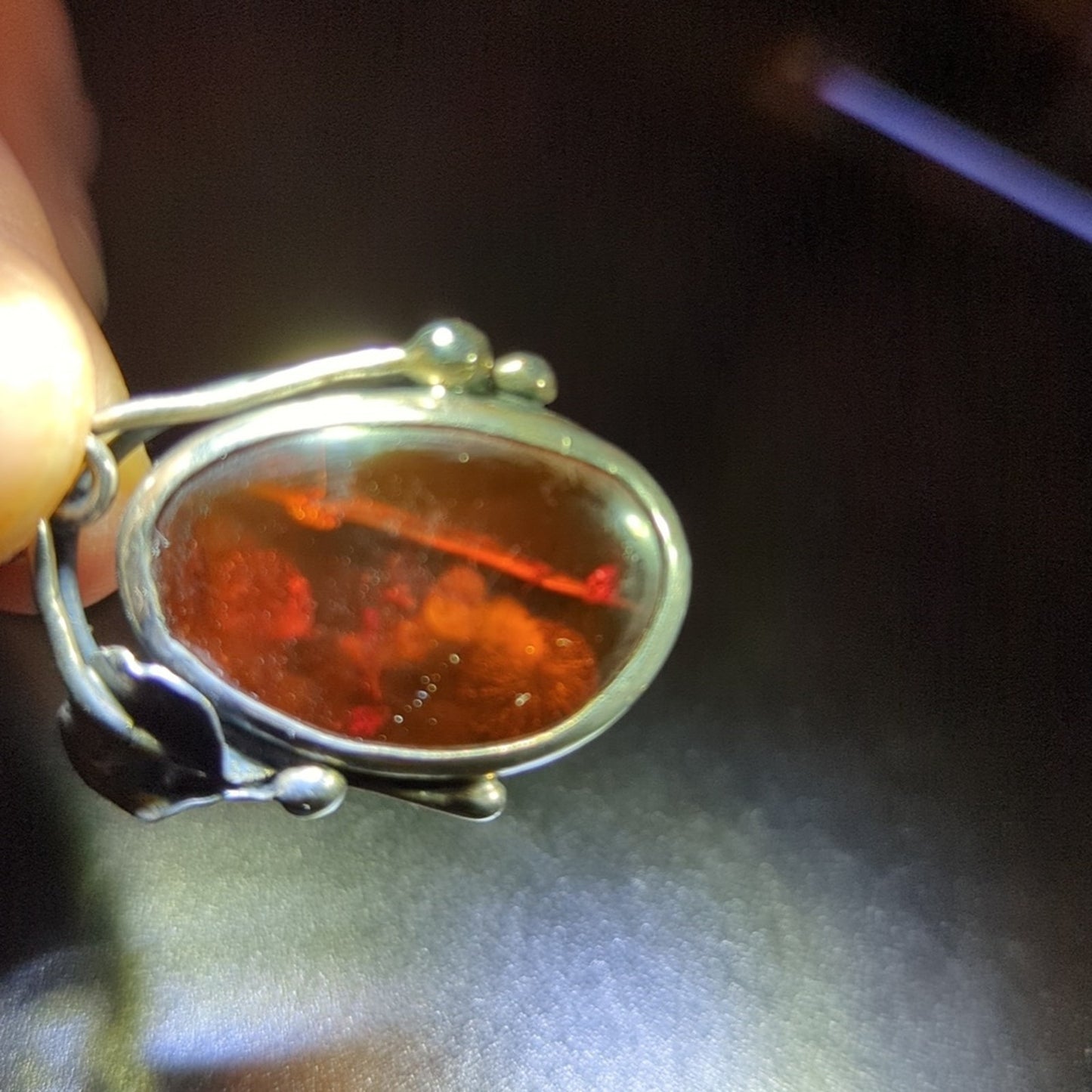 Vintage Art Nouveau Sterling 925 Real Warsaw Polish Amber Designer SR  Pendant