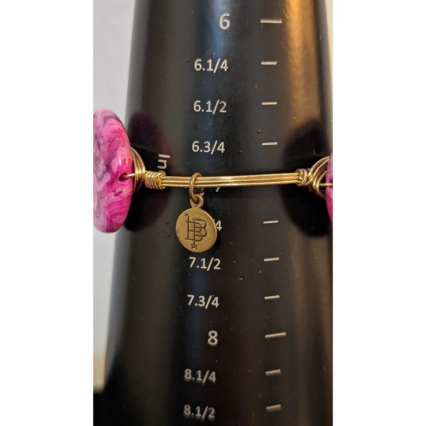 Bourbon & Bowties Three Oval Pink Stone Wire-Wrapped Bangle Bracelet