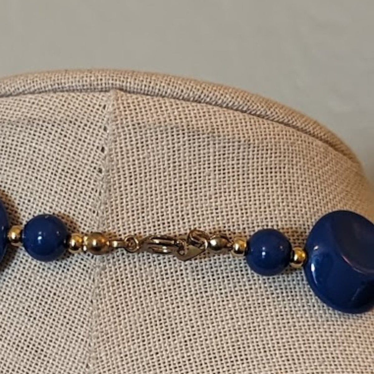 Vintage Blue Acrylic Bead With Gold Separator Beads Necklace