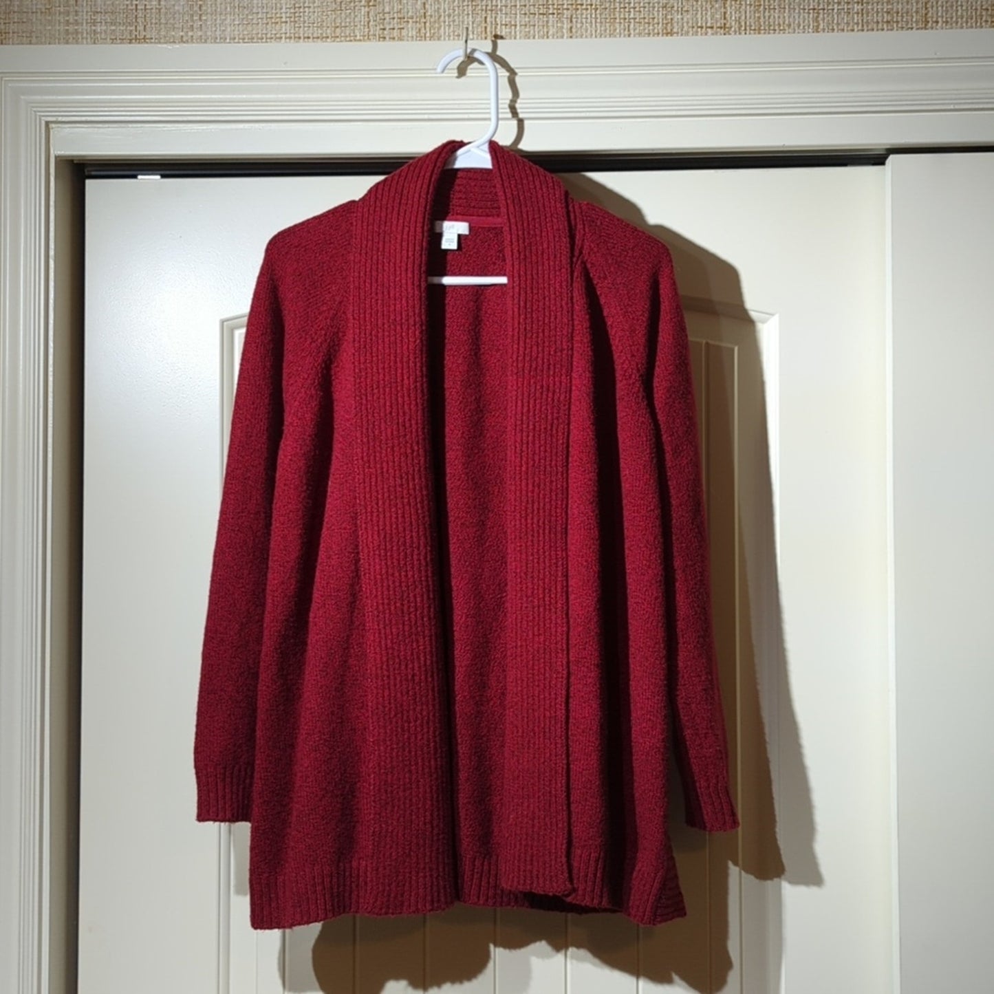 J. Jill Red Shawl Collar Open Front Cardigan Cotton Blend Sweater Women's Size S