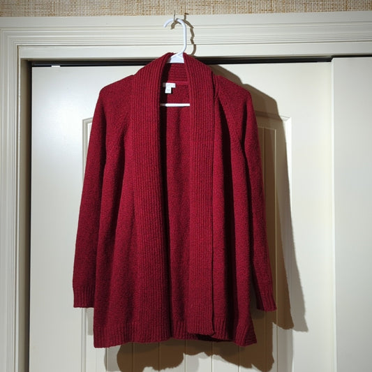 J. Jill Red Shawl Collar Open Front Cardigan Cotton Blend Sweater Women's Size S