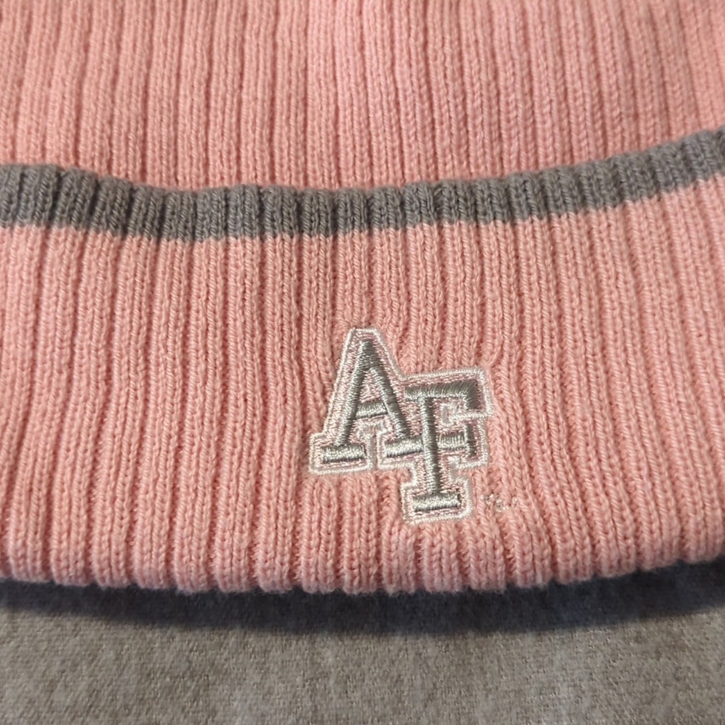 Light Pink Ribbed Gray Striped 'AF' Beanie by The Game