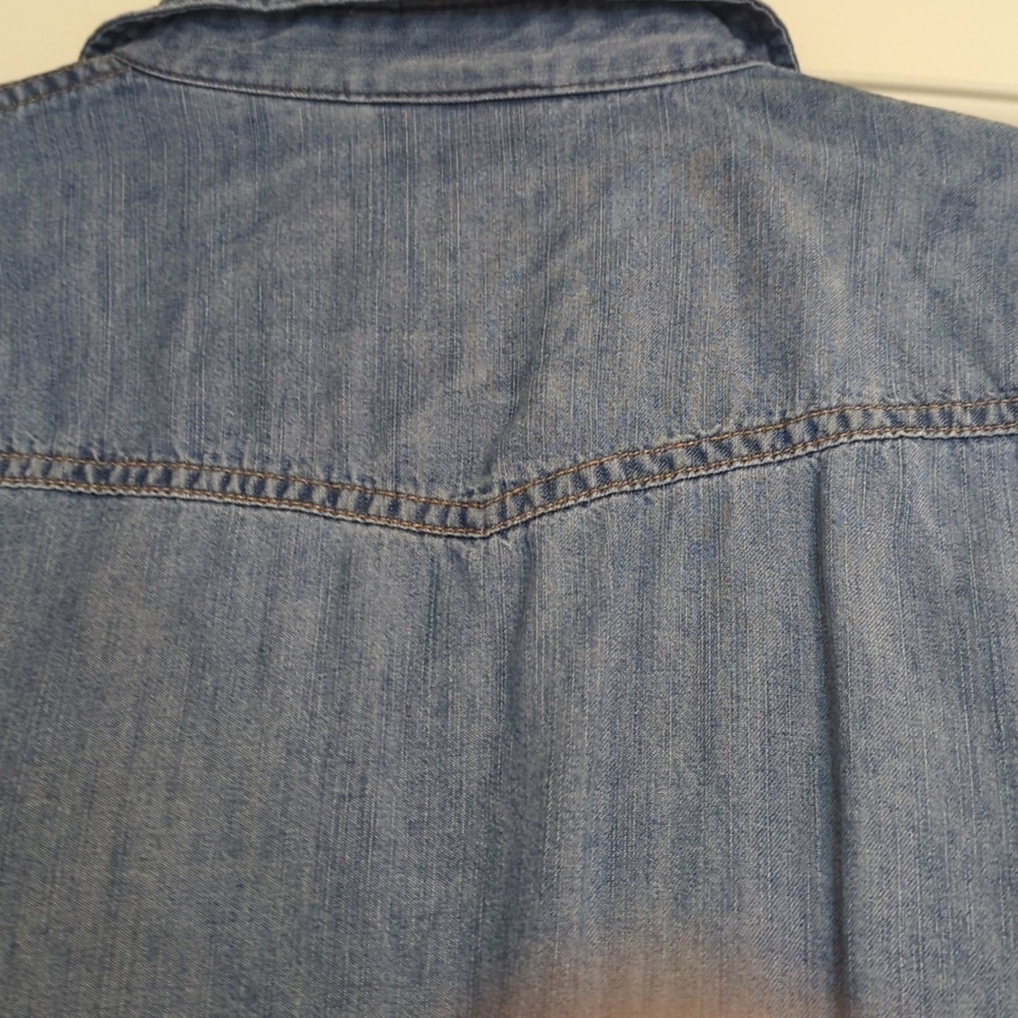 a.n.a Blue Chambray Button Up Women's Petite Size M with Button Roll Sleeves