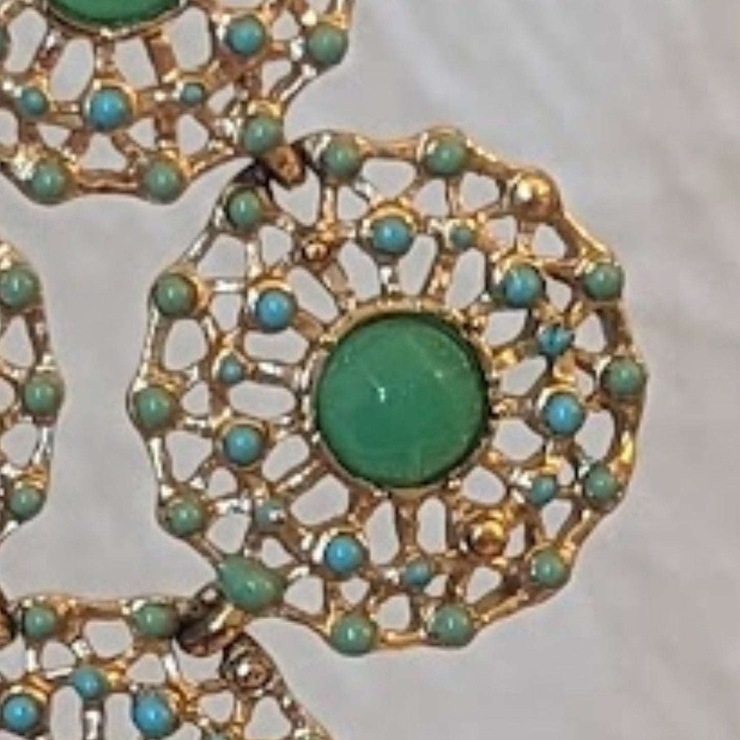Green Bead, Enamel Dotted Filigree Boho Dangle Earrings on French Wires