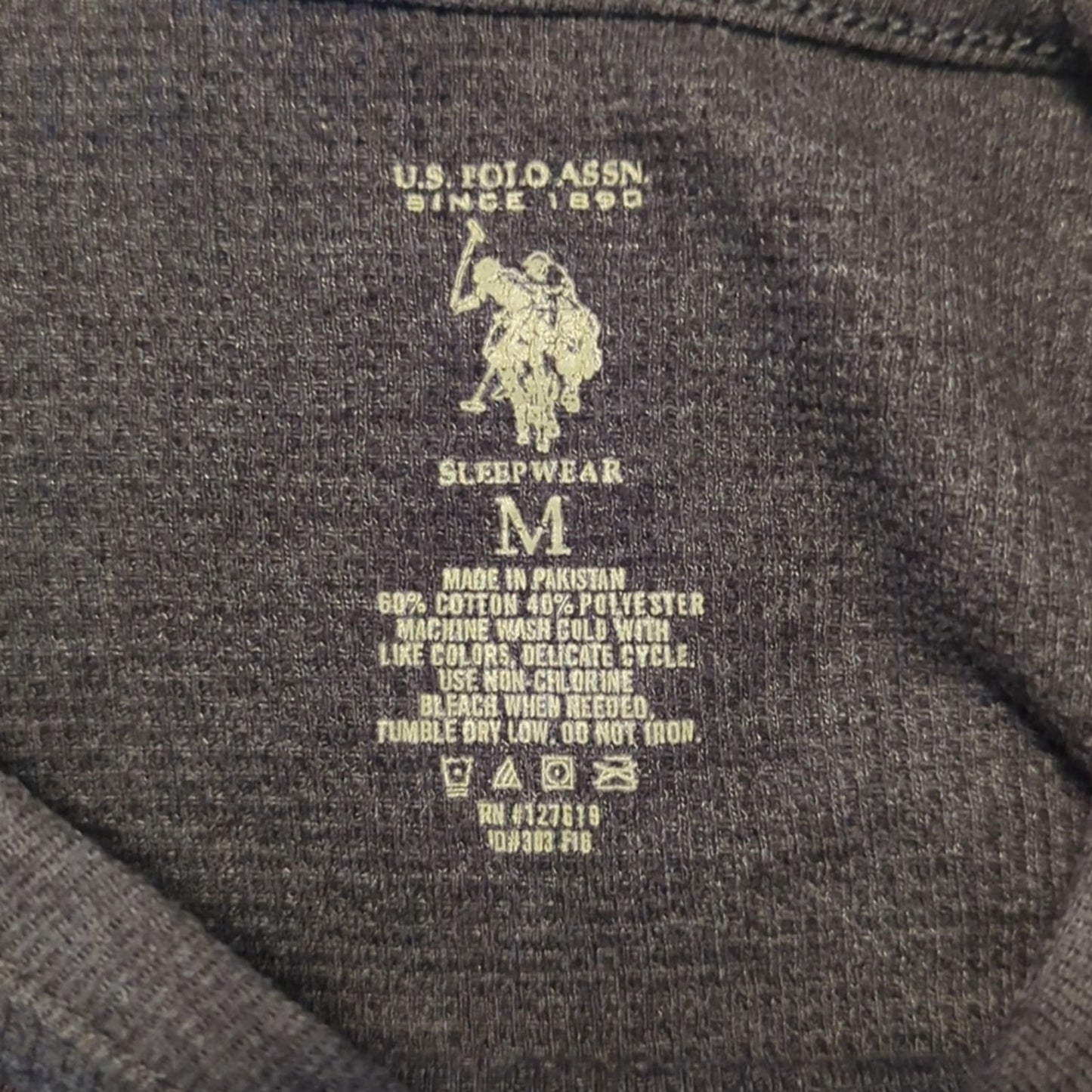 US Polo Association Brown Waffle Knit Sleepwear Long Sleeve Shirt Size M