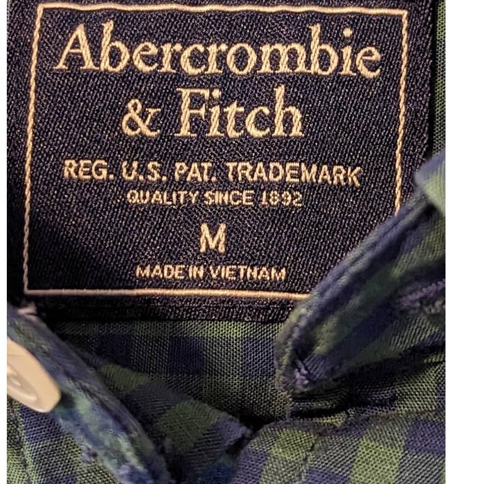 Abercrombie & Fitch Green/Navy Check Men's Button Down Shirt Size M