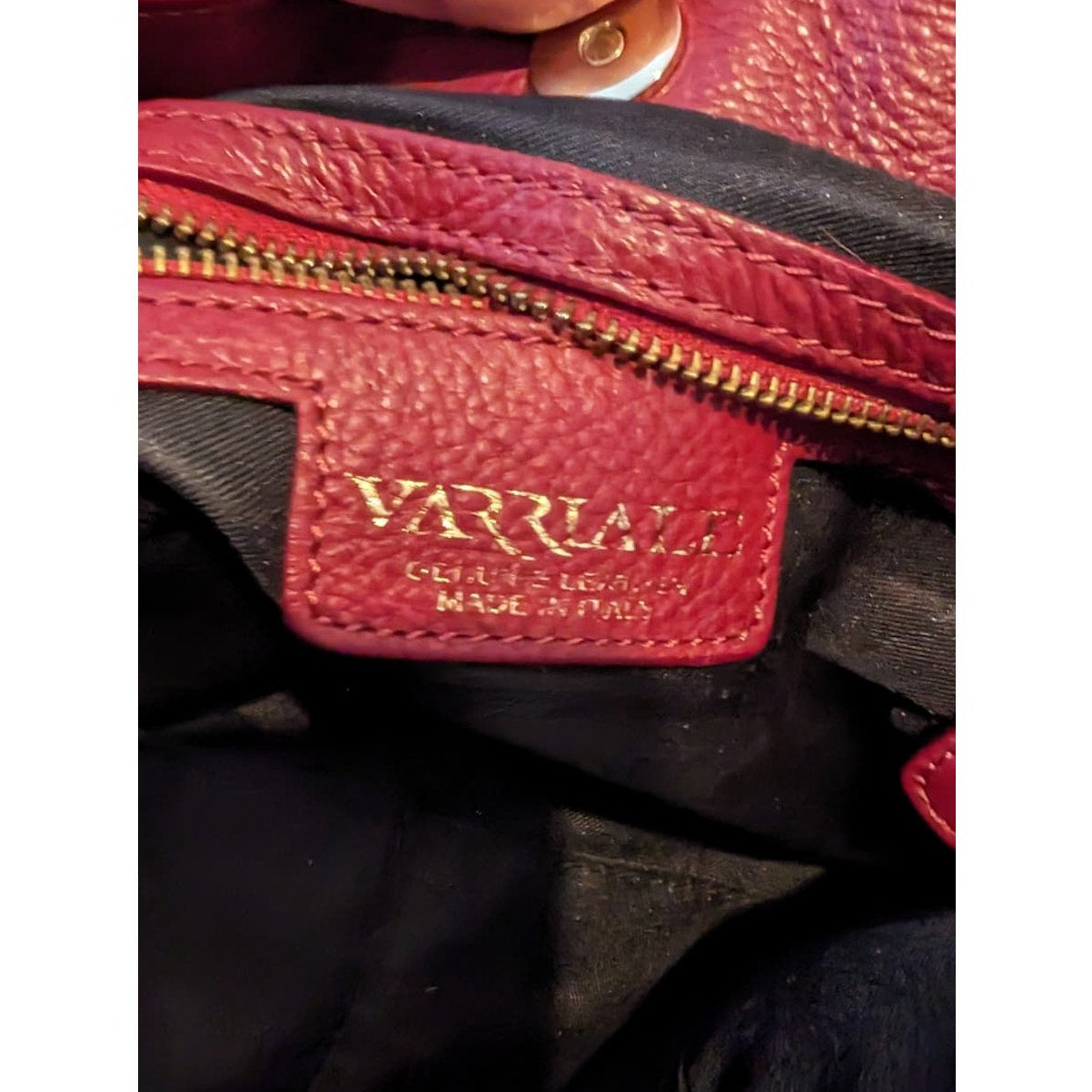 Varriale Dark Red Italian Leather Double Front Gold Zipper Bucket Shoulder Bag