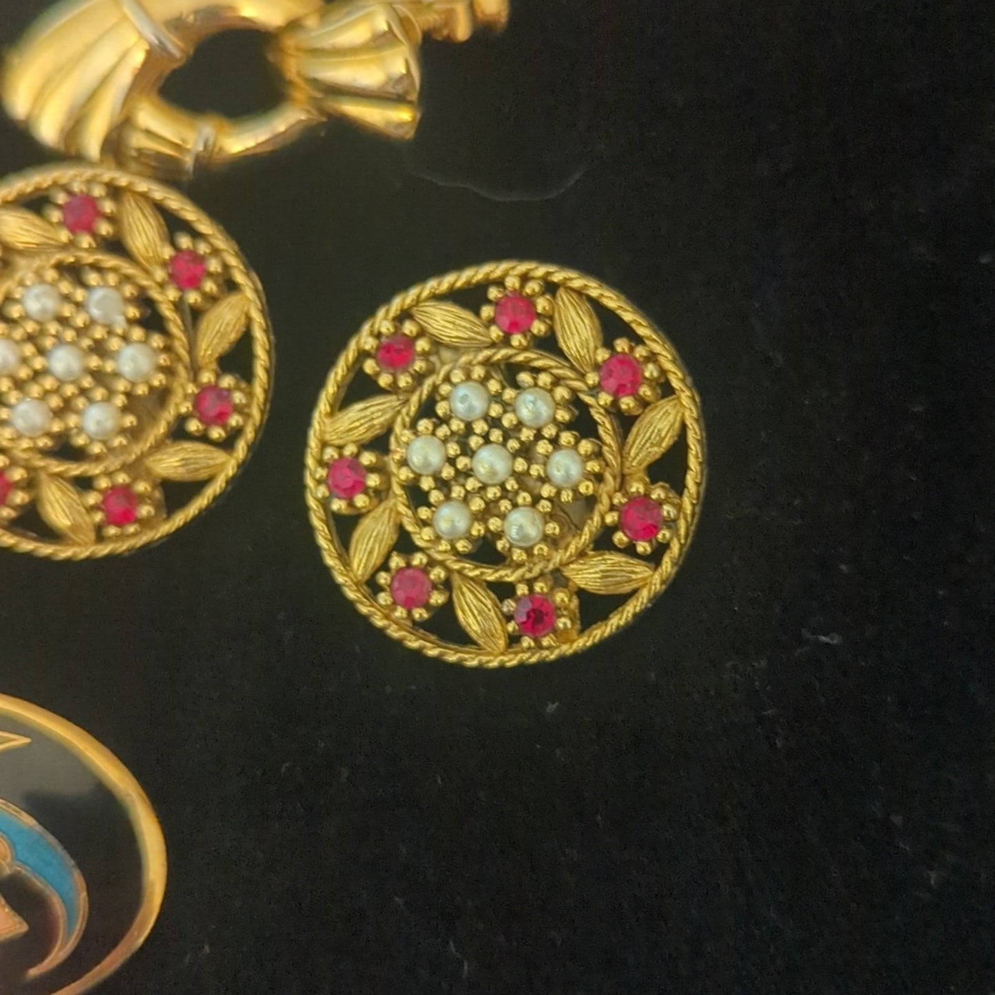 Three Pair Gold Tone Vintage Clip On/Screw Back Earrings