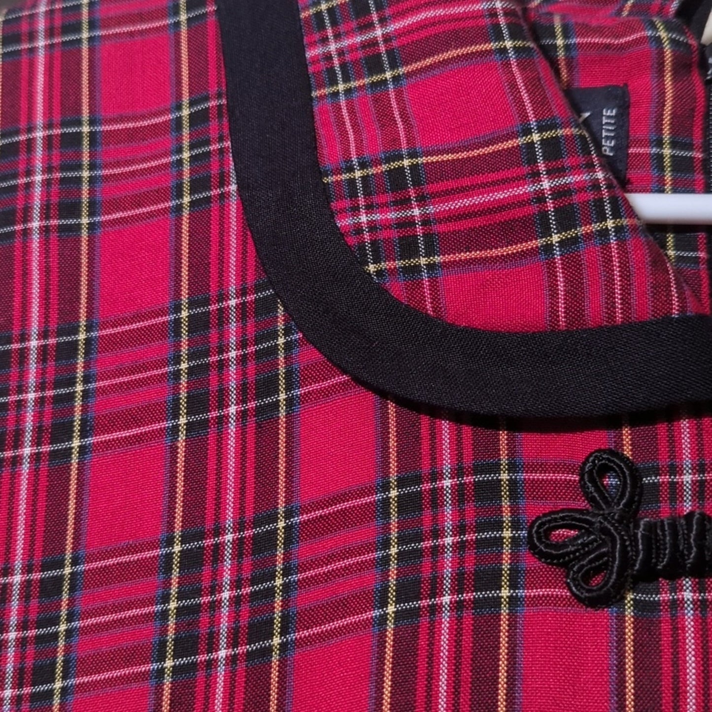 J.G. Hook Vintage Red Plaid Black Trim Peter Pan Collar Modest Maxi Dress Sz 8P