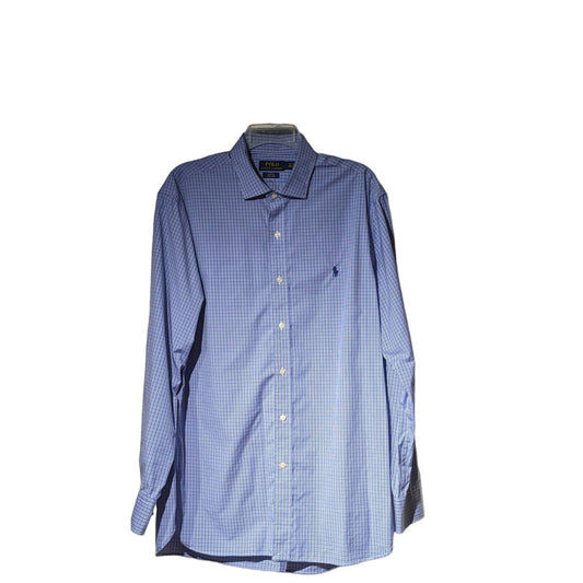 Polo Ralph Lauren Men's Blue Plaid Slim Fit Easy Care Dress Shirt Sz 17-34/35