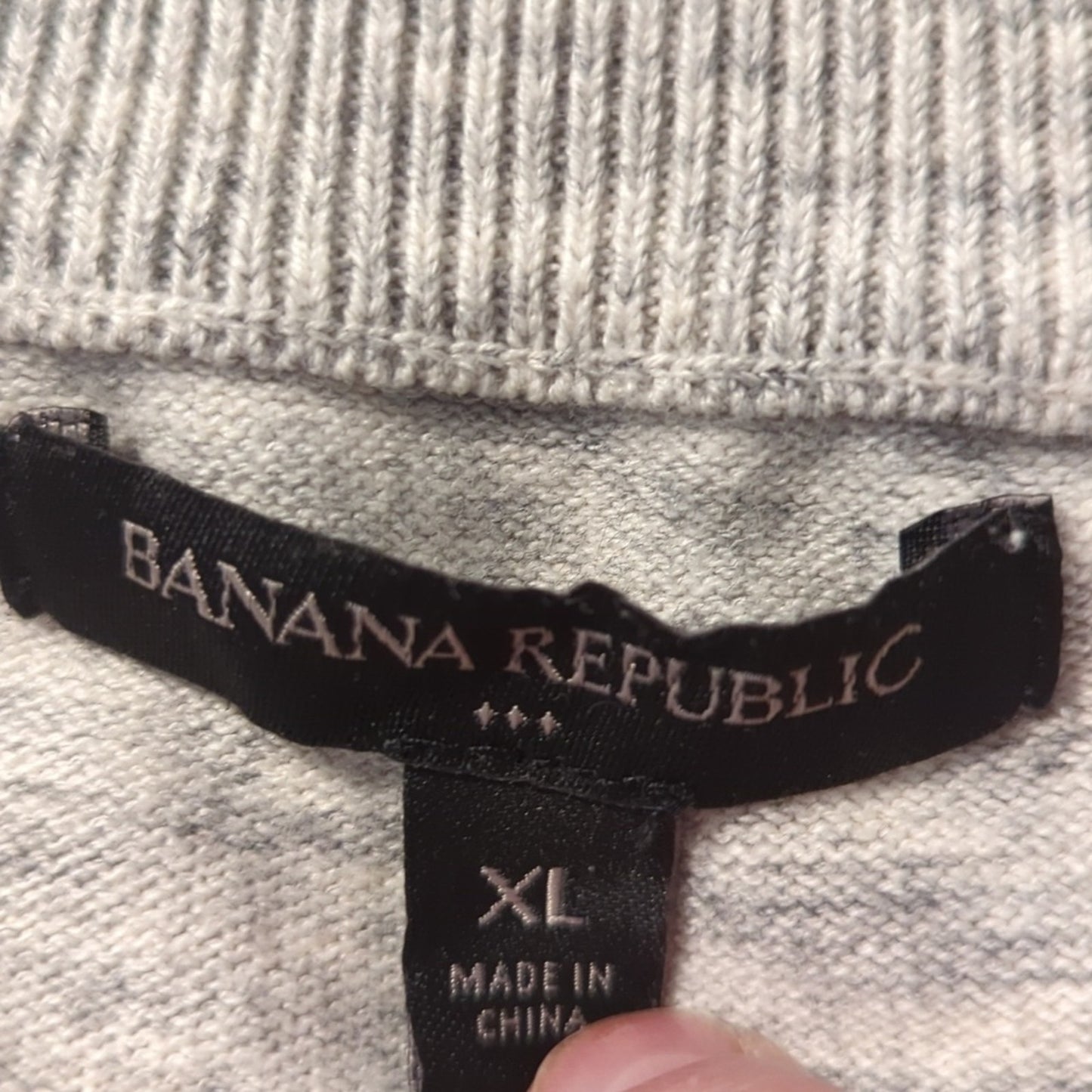Banana Republic Men's XL Gray Mottled 100% Cotton Full Zip Ribbed T-Neck Sweater