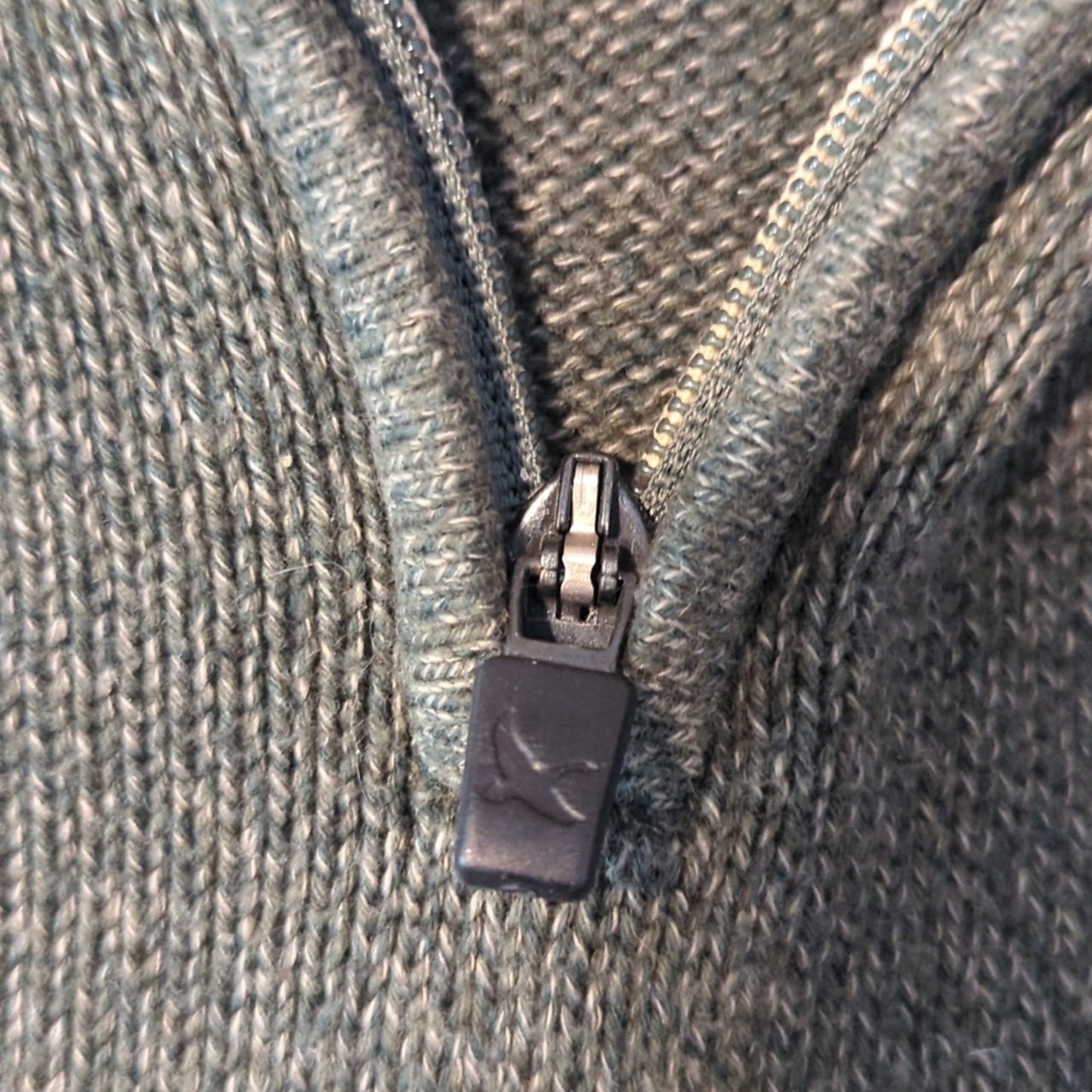 Eddie Bauer Green Heather Quarter Zip Ribbed Collar, Hem, & Cuffs Sweater Sz. M
