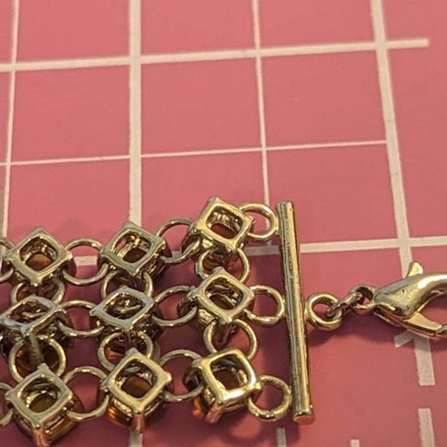 Faceted Tiger's Eye & Brown Bead Three Strand Gold Filled Link Chain Bracelet