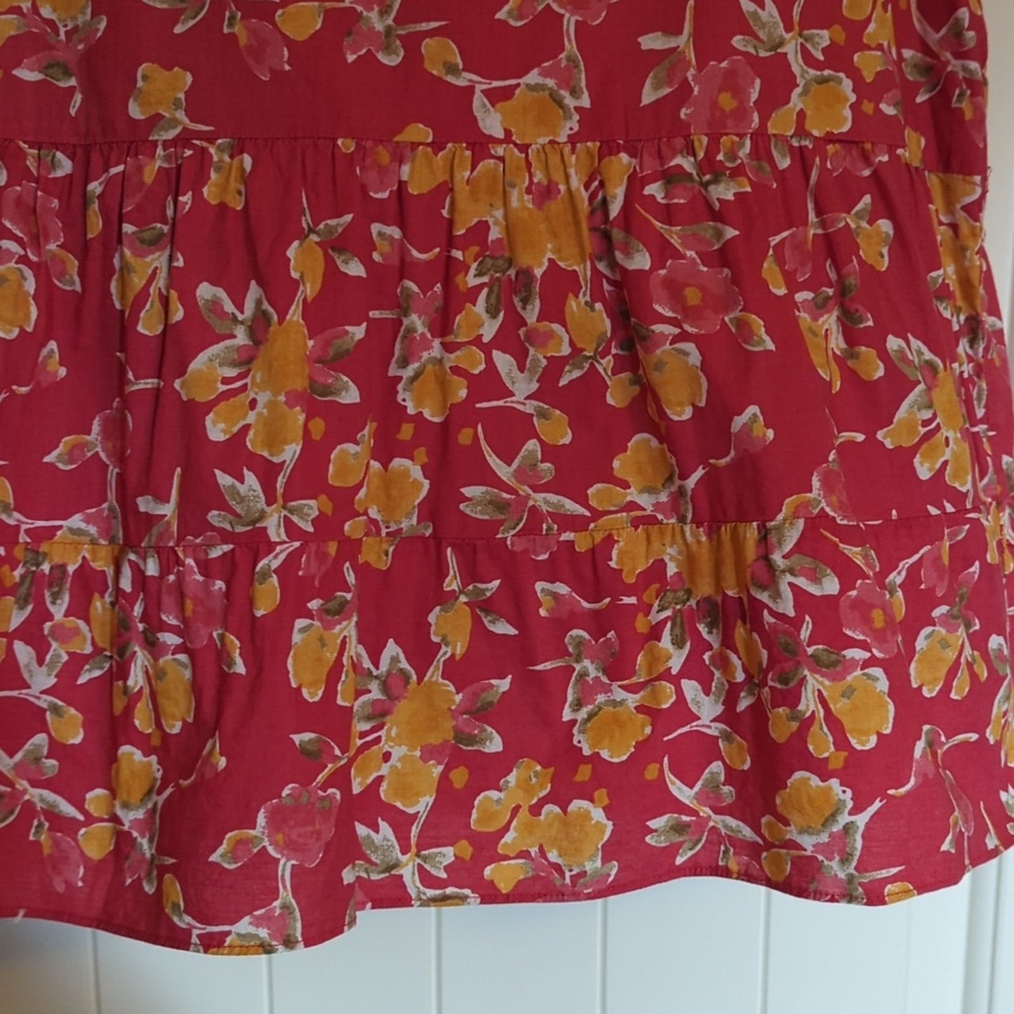 Calvin Klein Pink Floral Side Zip 100% Cotton Tiered Lined Skirt Women's Size 6