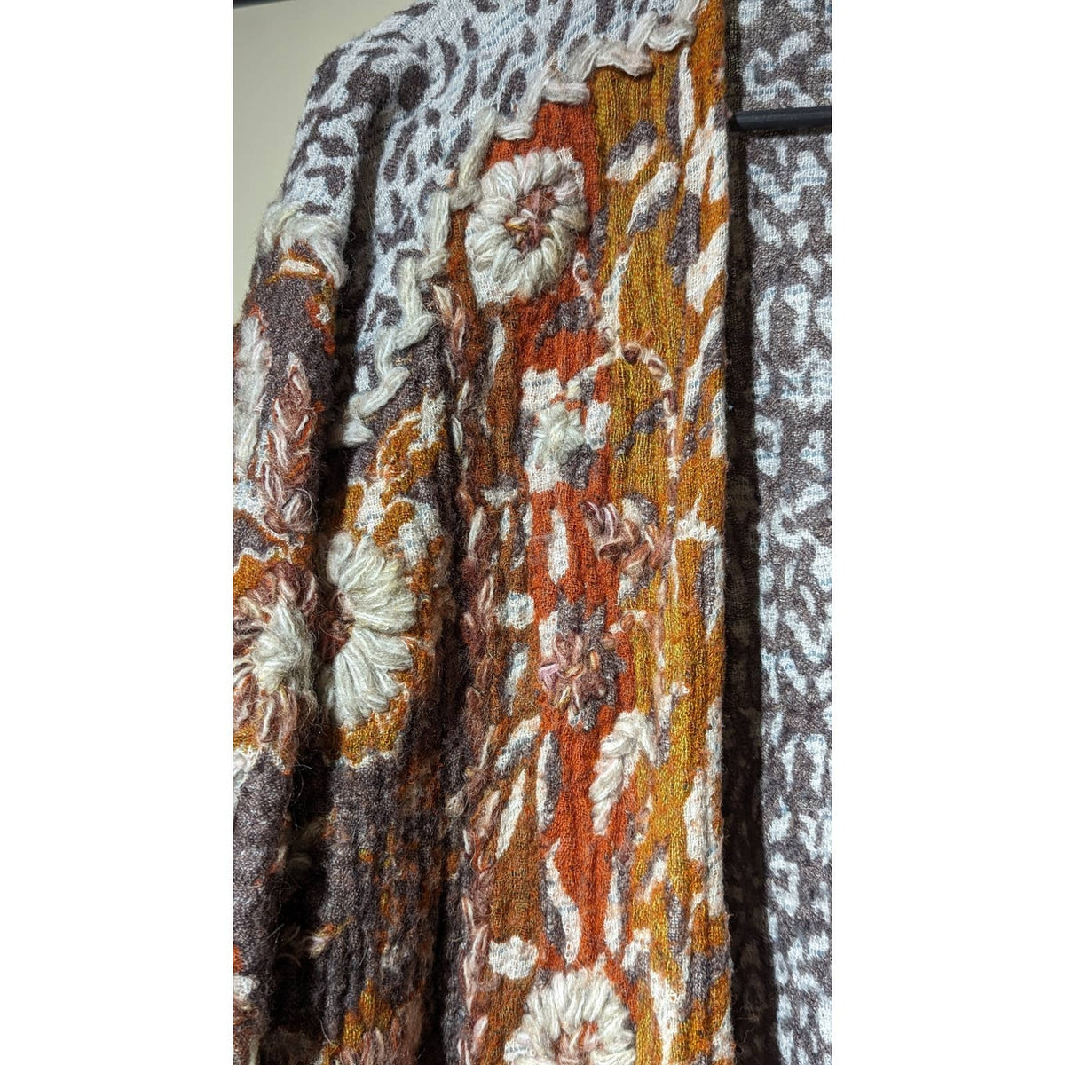 Soft Surroundings Pasha Pumpkin Leopard Print Fringe Cardigan Womens Sz S/M