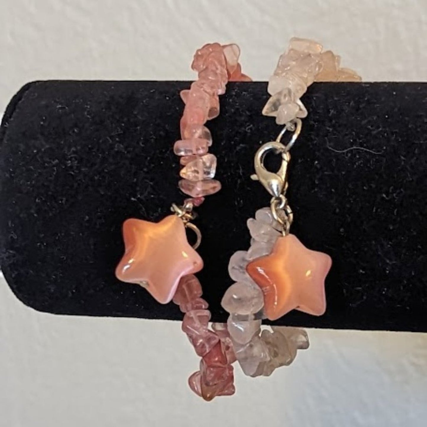 Two Pink Chip Bracelets with Star Charms