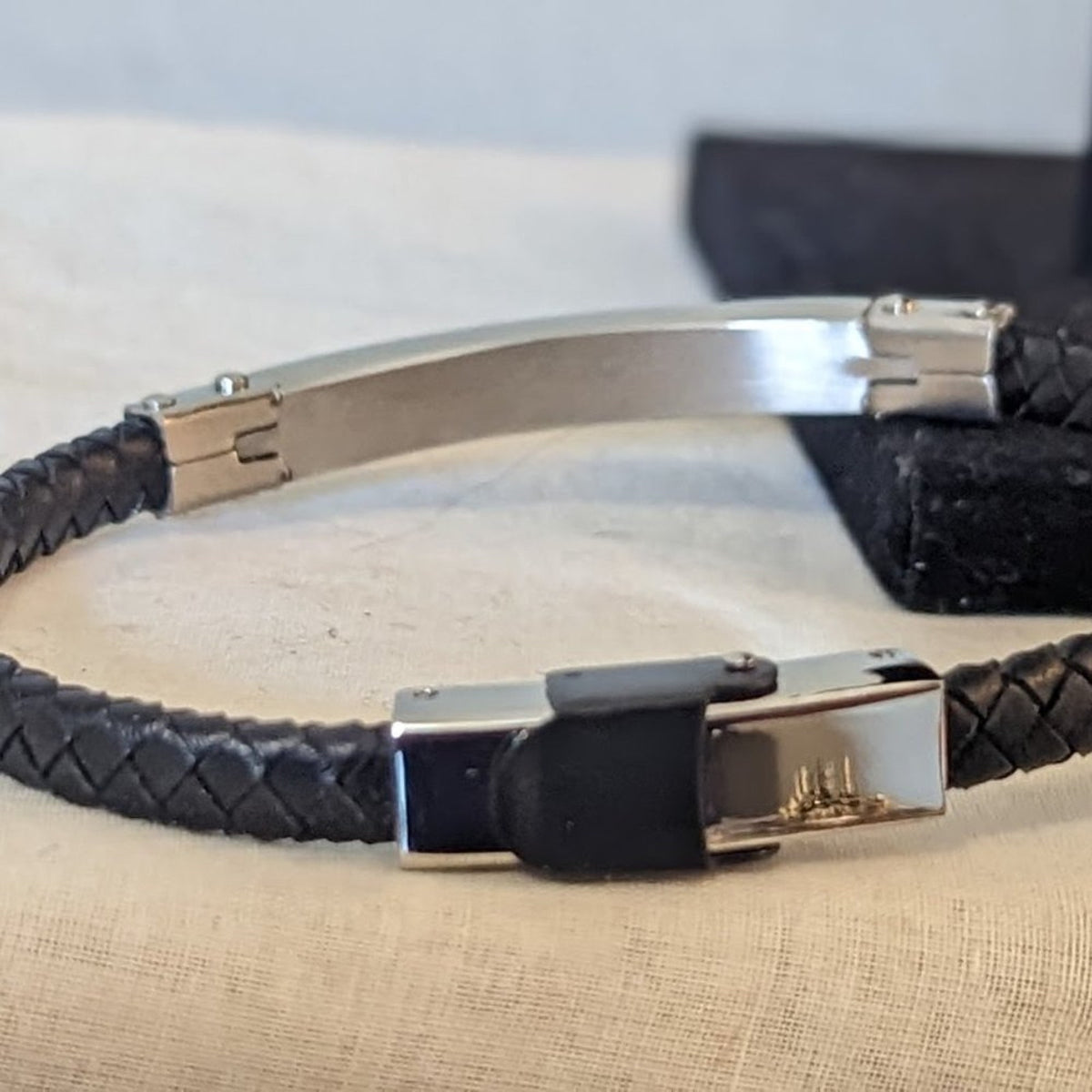 Men's Stainless Steel 6mm Black Leather Bracelet 8 1/2"