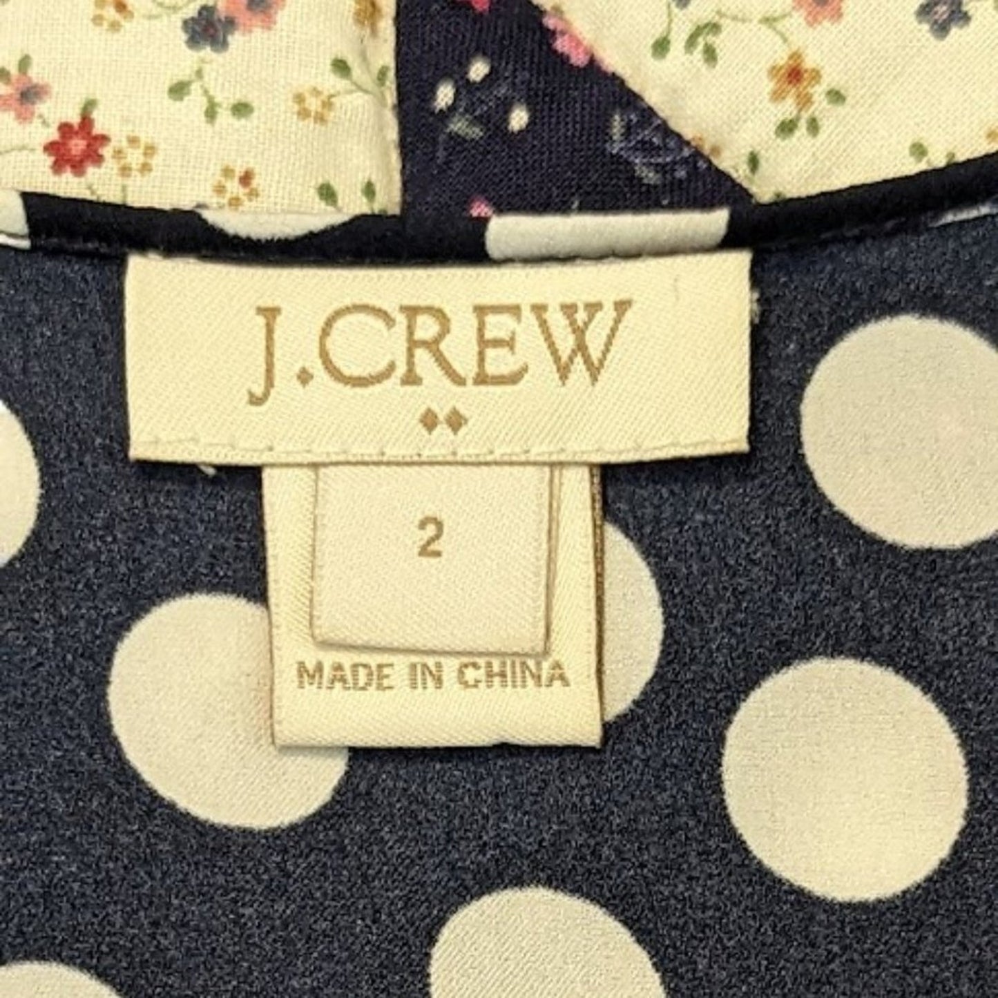 J Crew Women's Size 2 Navy Polka Dot Print Scoop Neck Cap Sleeve Blouse
