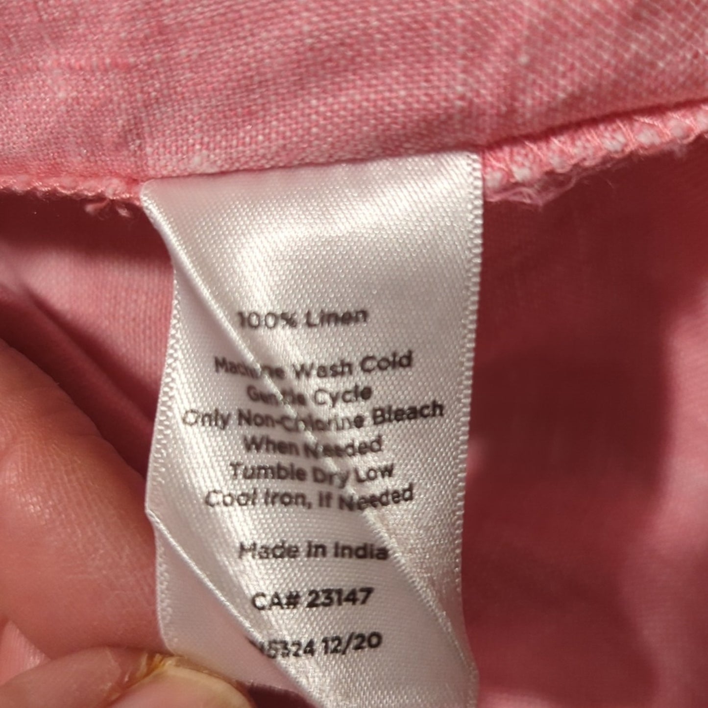 Talbot's Pink Linen V-Neck Roll Tab Sleeve Two Front Button Pocket Shirt Size L