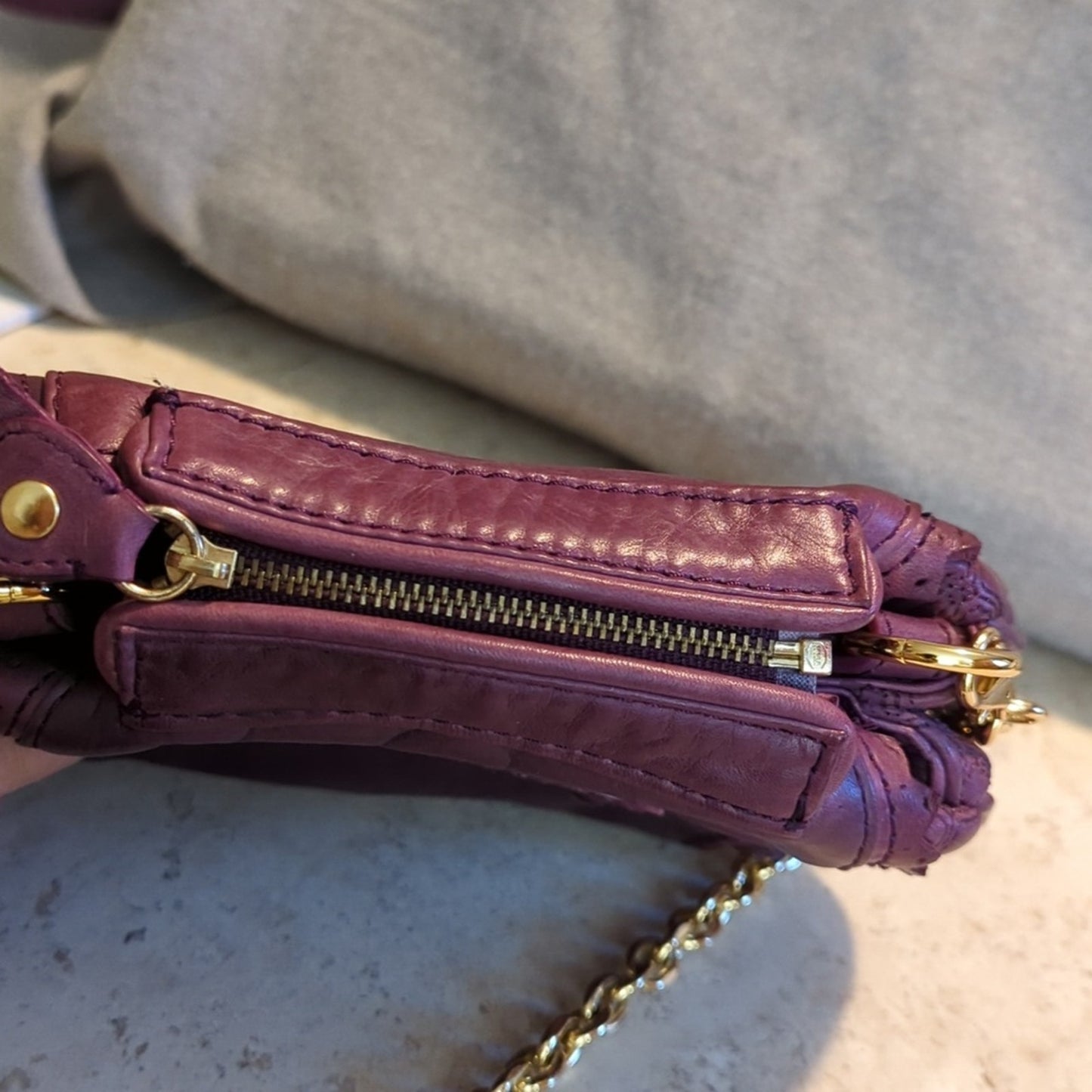 Juicy Couture Purple 100% Leather Mini Gold Chain Crossbody Bag