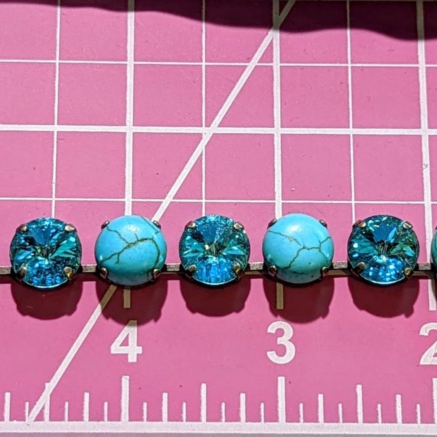 Turquoise Color Howlite with Aqua Crystals on Silver Tone Necklace