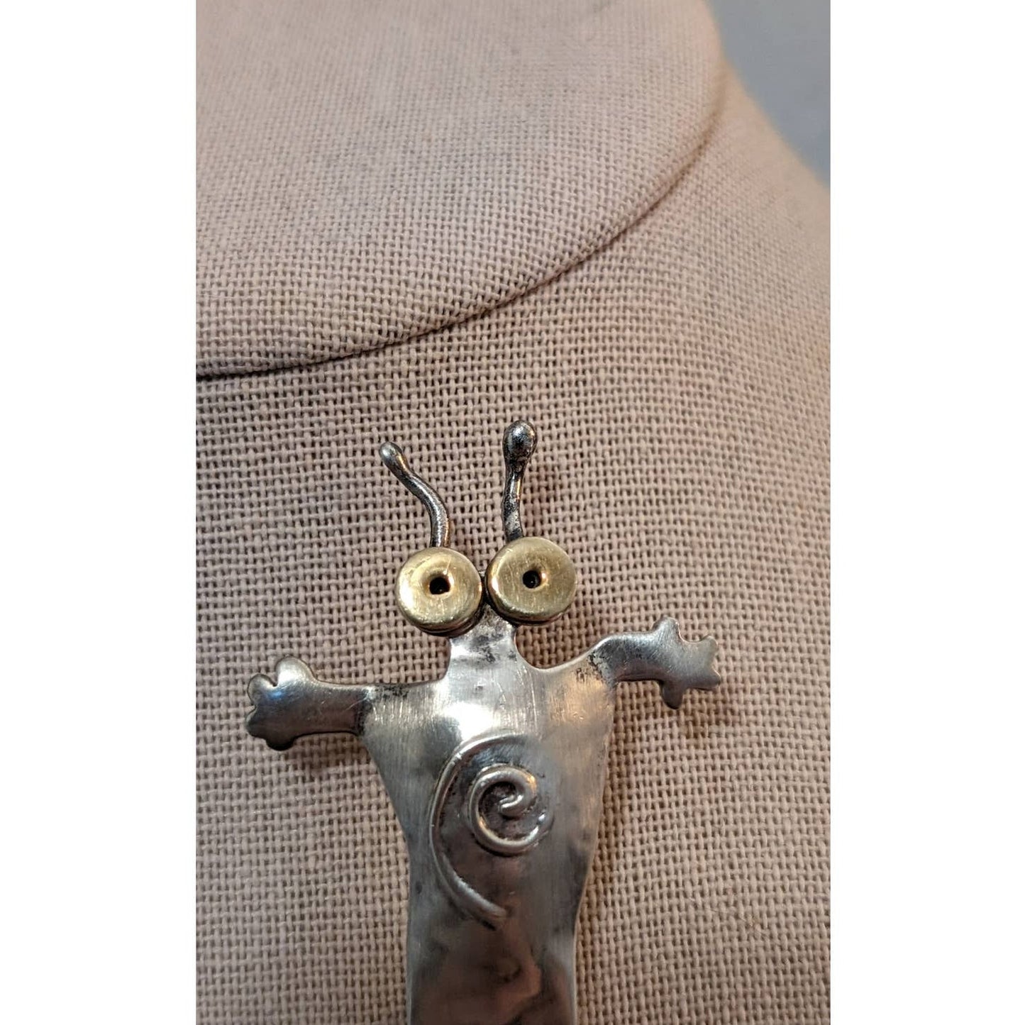 Sterling Large Eyed Antenna Swirl Belly Artisan Designed Brooch/Pendant