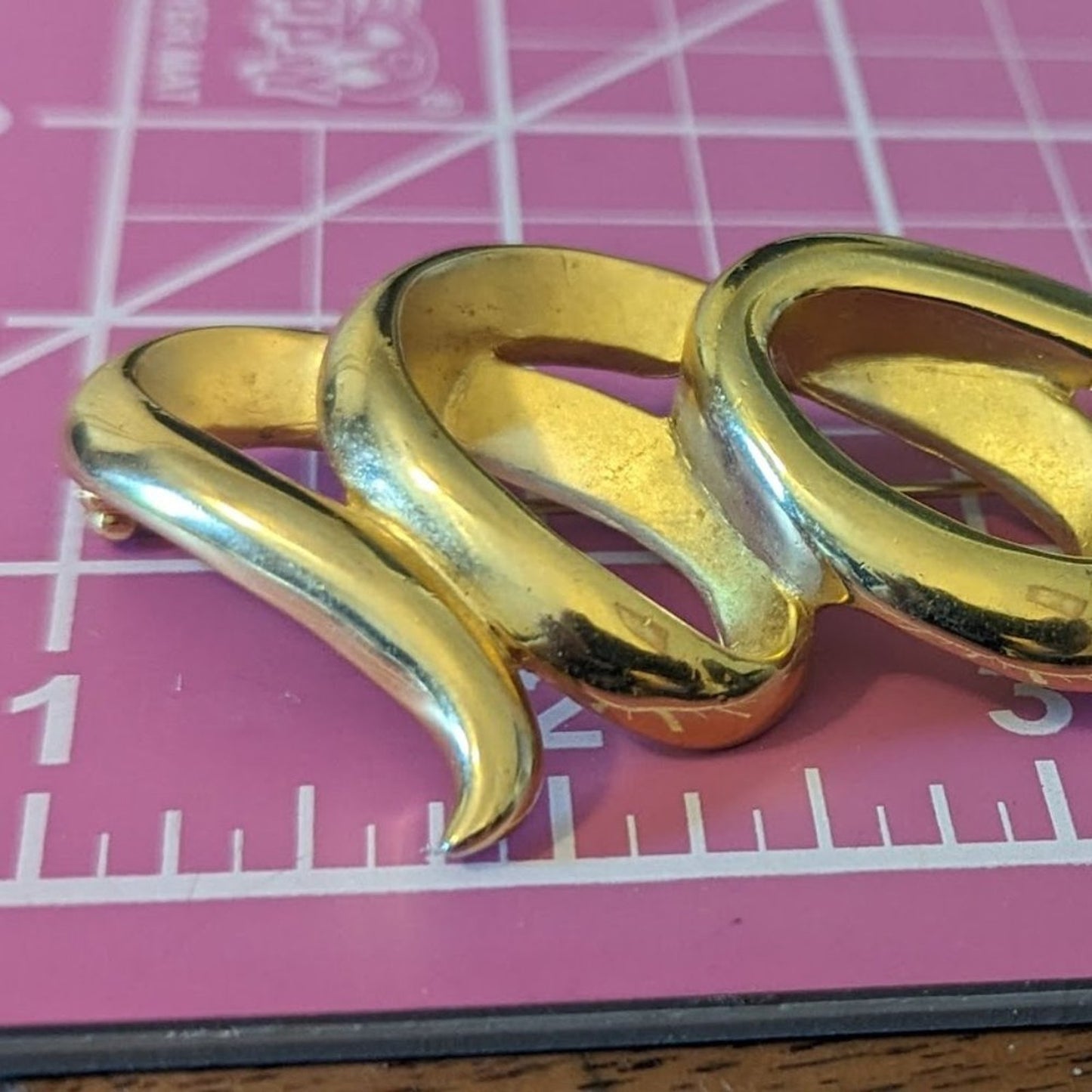 Art Deco Style Estate Large Gold Tone Brooch 3.25" X 1.50"