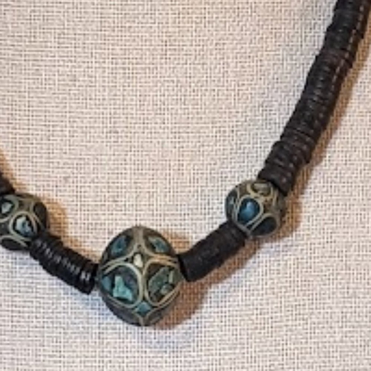 Vintage Hand Made Asian East Indian Ethnic Silver Turquoise Bead Necklace
