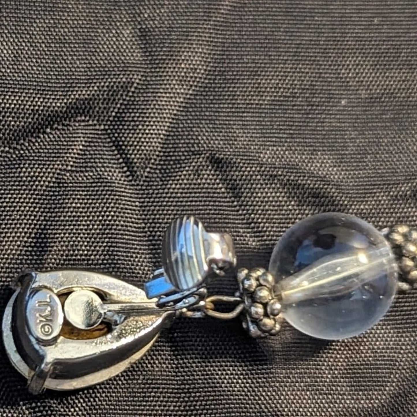 Vtg Kenneth Jay Lane Crystal Glass Drop Dangle Silver Tone Clip On Earrings