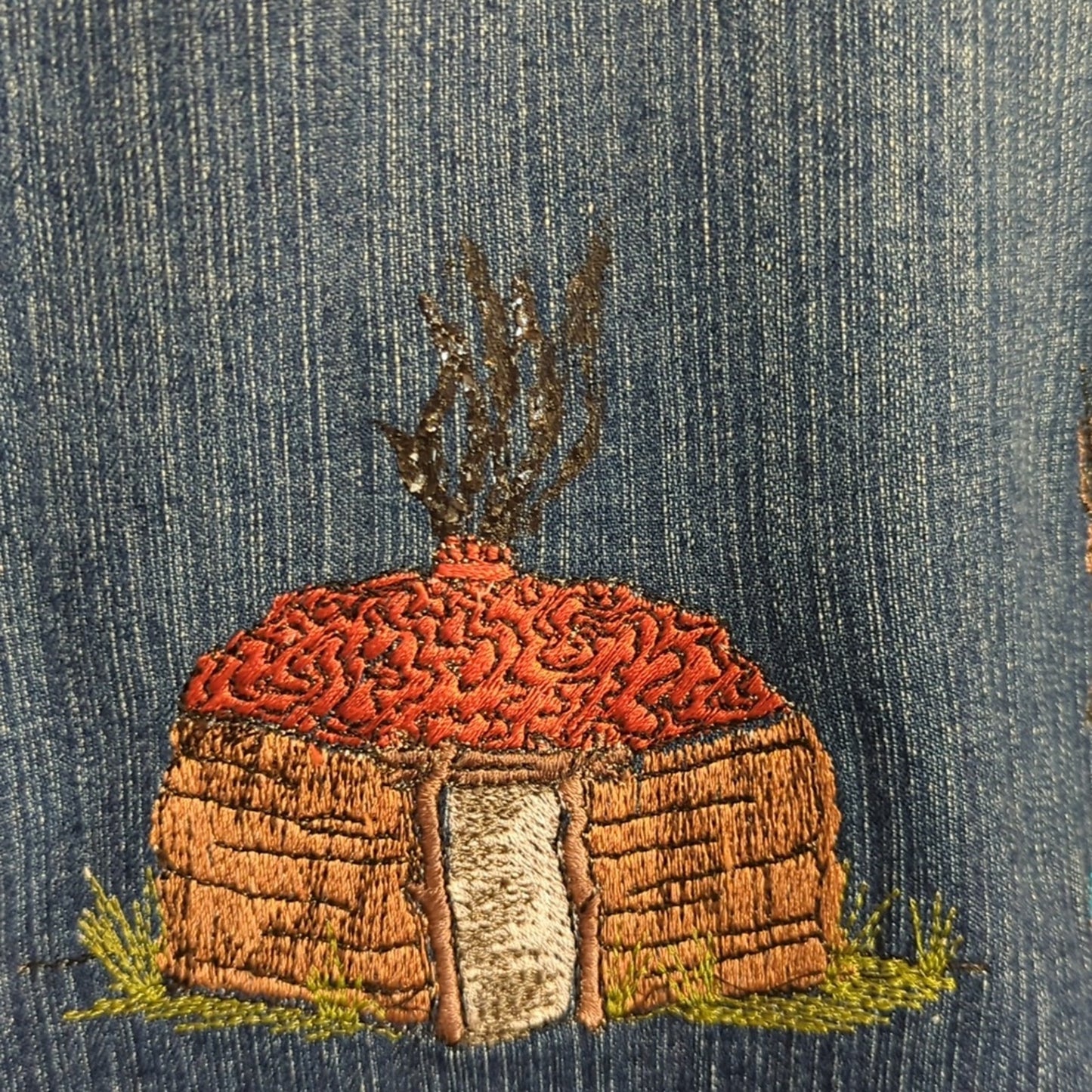 Cruel Girl Jean Jacket/Shacket With Navajo Embroidered Native American Figures