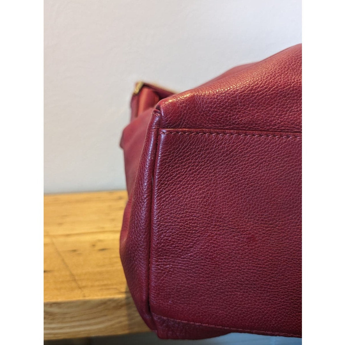 Varriale Dark Red Italian Leather Double Front Gold Zipper Bucket Shoulder Bag