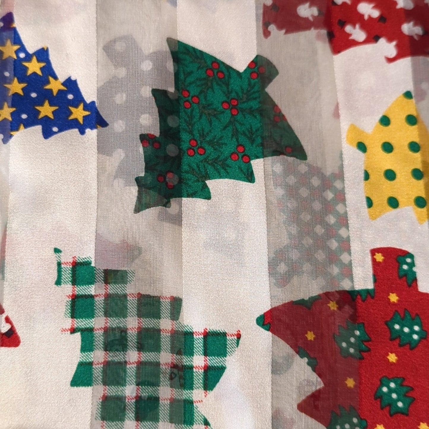 Christmas Holiday Patchwork Tree Design White 52" Long 10" Wide Rectangle Scarf