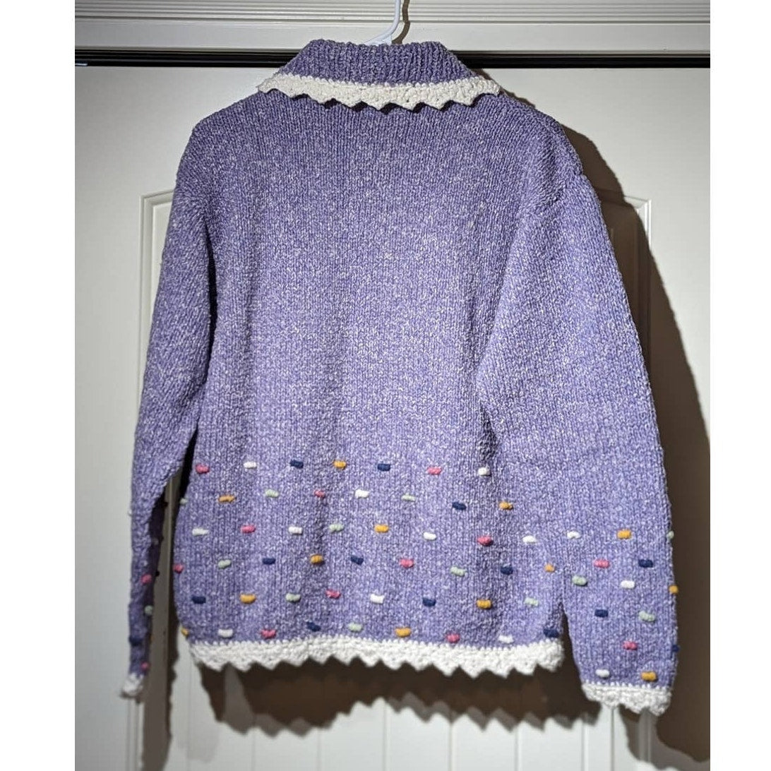 Bolivian Imports by Lucy Lavender Hand Knit Cardigan Sweater Women's Sz S