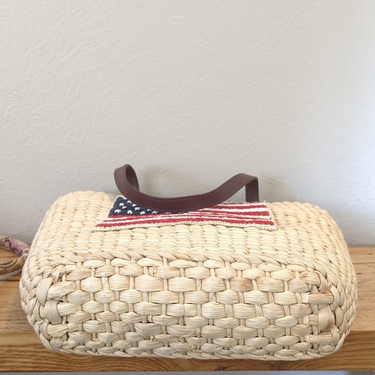 Americana Straw Bag Tote With Draw String Chambray Liner